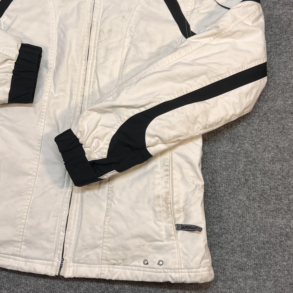 Spyder Jacket Womens 12 White Hooded Insulated Ski Snow Colorblock Pockets - Picture 6 of 13